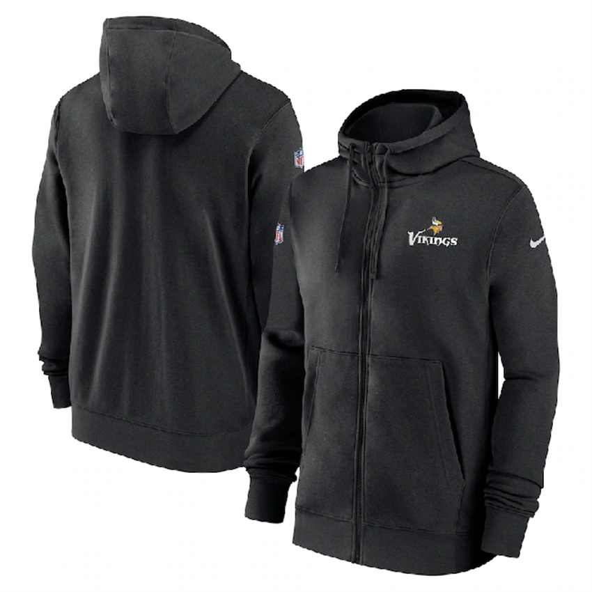 Men's Black Minnesota Vikings Sideline Club Performance Full-Zip Hoodie